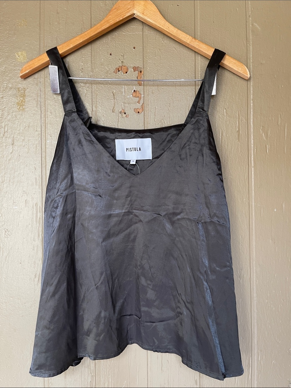 pistola Black Satin V-Neck Cami in Black Size S